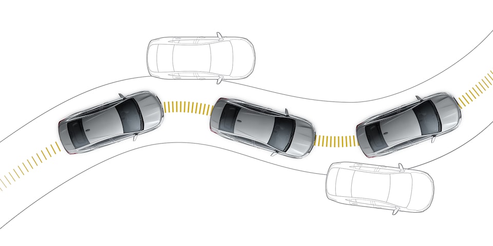 Representación gráfica del control de estabilidad Stabilitrak para Chevrolet Onix 2025, sedán deportivo