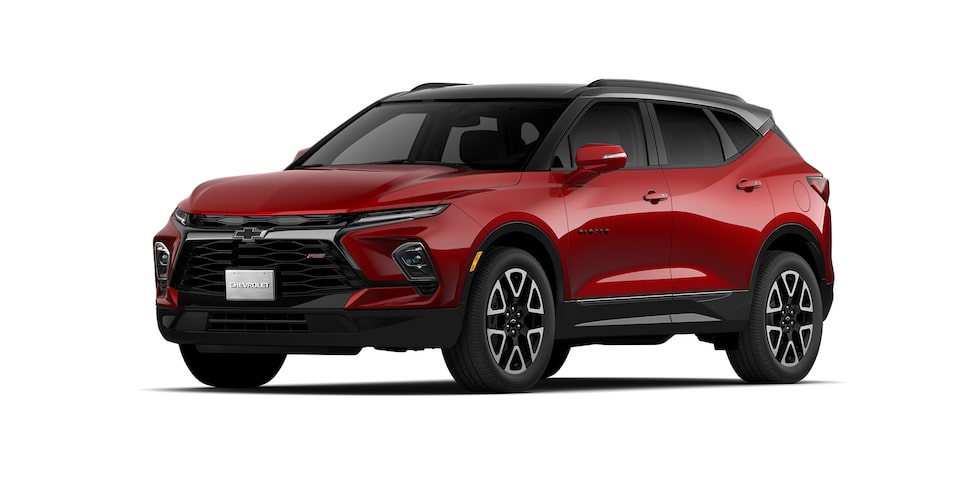 Chevrolet Blazer 2025, camioneta mediana en color rojo radiante