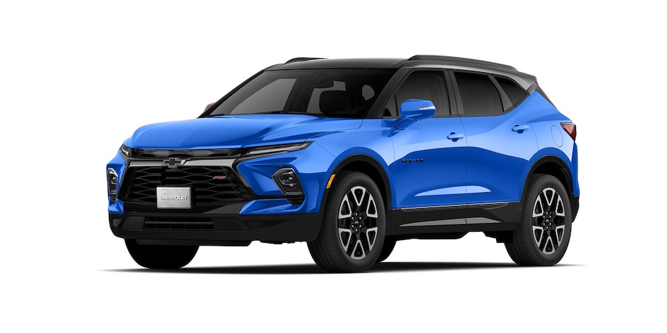 Chevrolet Blazer 2025, camioneta mediana en color azul tormenta / negro