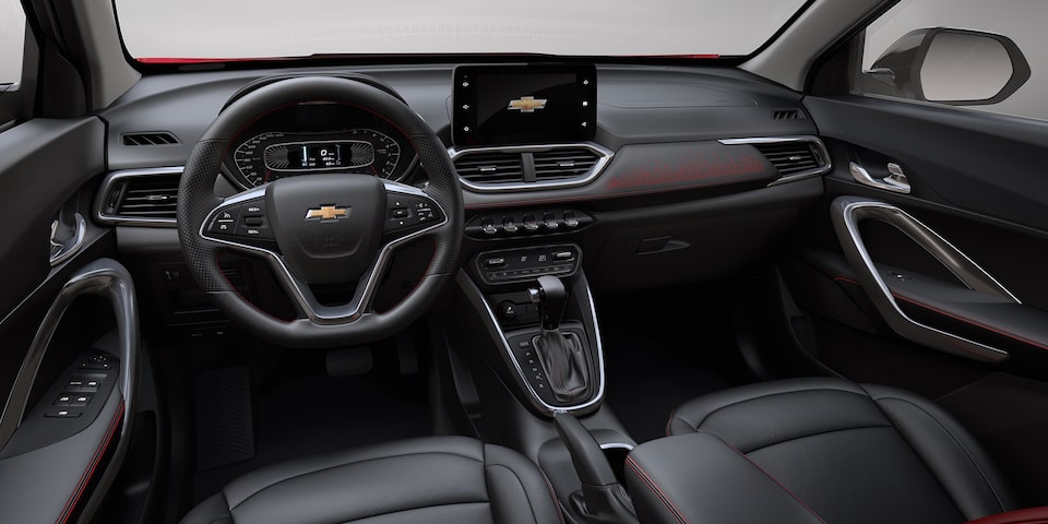 Chevrolet Groove 2025, camioneta pequeña, con interior en tacto piel rojo con negro